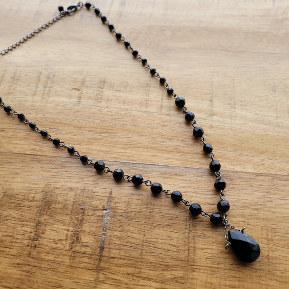 Black Beaded Teardrop Pendant Necklace Adjustable‎ Chain Womens Fashion Jewelry - Picture 2 of 3
